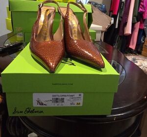 Sam Edelman Odette Pointed Slingback Pumps in Copper Snake